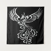 灰フェニックスホワイトから上昇イラストレーション タペストリー (正面)