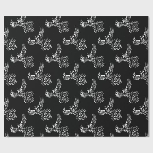 灰フェニックスホワイトから上昇イラストレーション ラッピングペーパー (フラット)