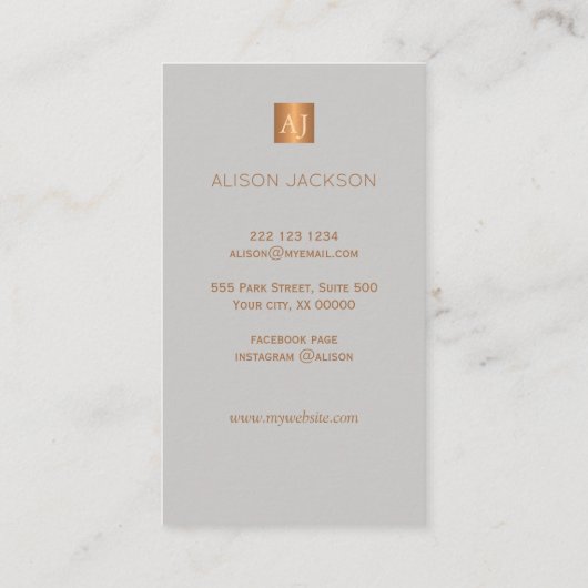 灰大理石グラム金属銅モノグラムデザイナー 名刺 (裏面)