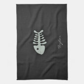 灰灰色の魚の骨 キッチンタオル (縦)