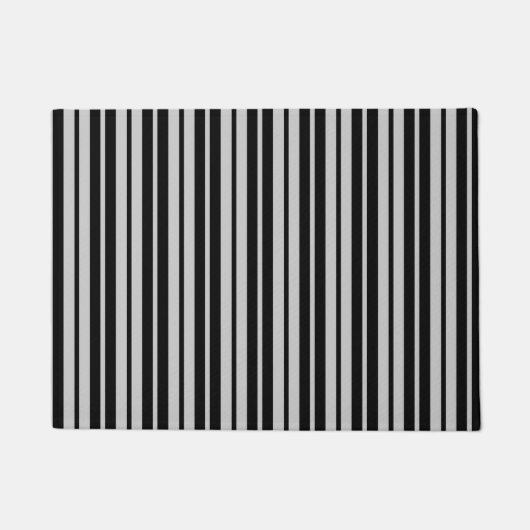 灰灰色の黒の垂直ストライプ文字パターン ドアマット (正面)