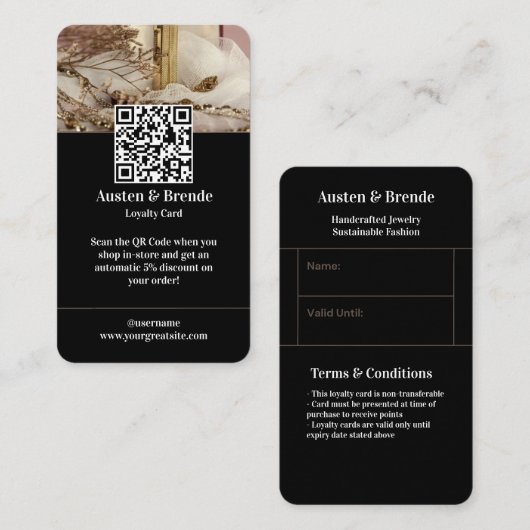 灰灰色ブラウンロイヤリティカード – 写真中心 名刺 (正面/裏面)