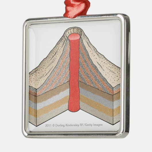 灰燃えがらの火山の横断面 メタルオーナメント (左)