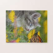灰白の子猫とオオカモメチョウ ジグソーパズル (横)