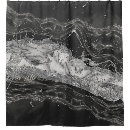 灰白大理石銀抽象芸術 シャワーカーテン (正面)