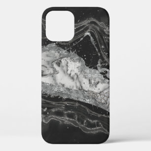灰白大理石銀抽象芸術 iPhone 12ケース