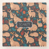 灰色うさぎモザイクカラフルパタパーソナライズされたーン ガラスコースター (正面)