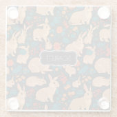 灰色うさぎモザイクカラフルパタパーソナライズされたーン ガラスコースター (裏面)