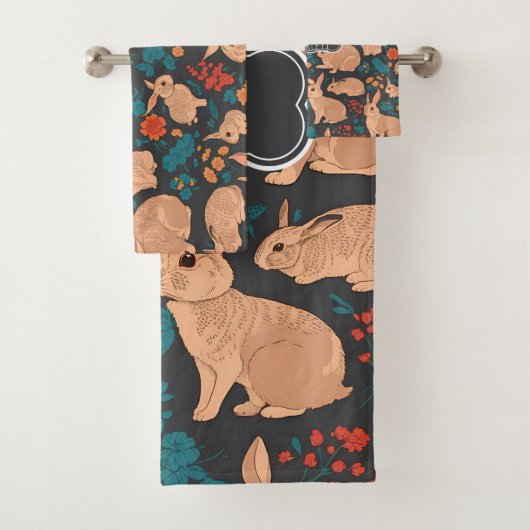 灰色うさぎモザイクカラフルパタパーソナライズされたーン バスタオルセット (インサイチュ)