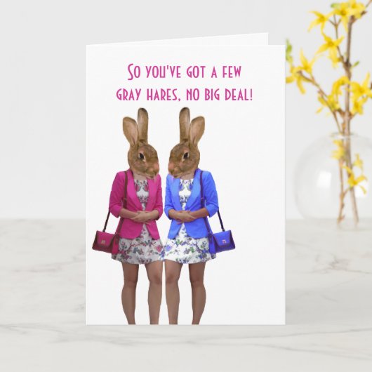 灰色おもしろいの髪の女性の誕生日カード カード (黄色い花)