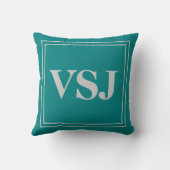 灰色およびティール（緑がかった色）のカスタムなモノグラム クッション (裏面)