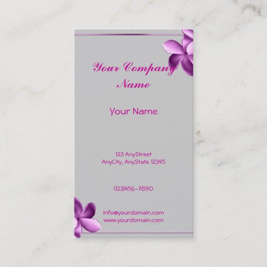 灰色およびナスのプルメリア 名刺 (正面)