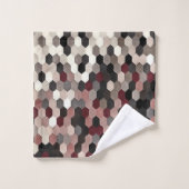 灰色およびバーガンディの秋色の六角形パターン バスタオルセット (ウォッシュタオル)