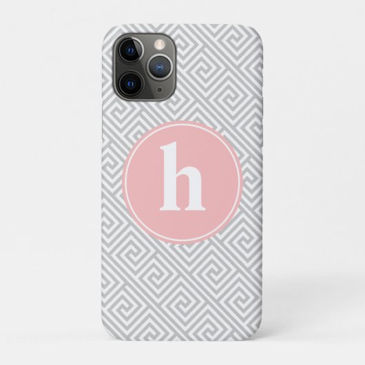 灰色およびピンクのギリシャの主パターンモノグラム Case-Mate iPhoneケース (裏)