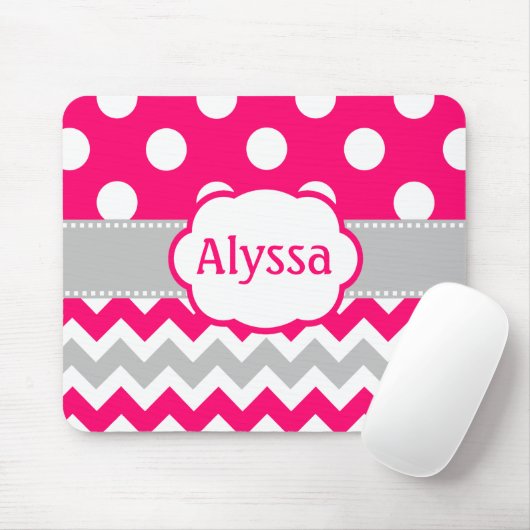 灰色およびピンクのシェブロンはパーソナライズに点を打ちます マウスパッド (マウス)