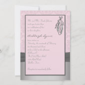 灰色およびピンクのダマスク織のバレリーナのSweet sixteen 招待状 (裏面)