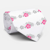 灰色およびピンクのハイビスカスのデザイン ネクタイ (ロール)