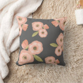 灰色およびピンクの水彩画の花柄の装飾用クッション クッション (ブランケット)