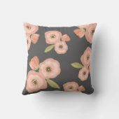 灰色およびピンクの水彩画の花柄の装飾用クッション クッション (裏面)