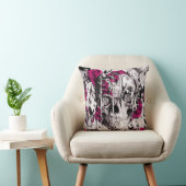 灰色およびピンクの溶けるばら色のスカル クッション (椅子)