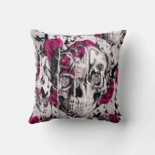 灰色およびピンクの溶けるばら色のスカル クッション (裏面)