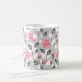 灰色およびピンク。 花パターン コーヒーマグカップ (中央)