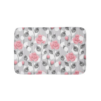 灰色およびピンク。 花パターン バスマット