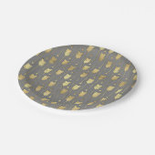 灰色およびフェイクな金ゴールドの矢パターン ペーパープレート (アングル)