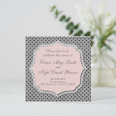 灰色およびモモの点々のあるな結婚式招待状 招待状 (スタンド正面)