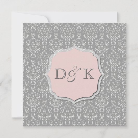 灰色およびモモの結婚式招待状 招待状 (裏面)