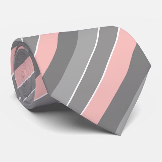 灰色および珊瑚のピンクのストライプのな首のタイ ネクタイ (ロール)