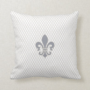 灰色および白いのElegant Fleur de Lys クッション