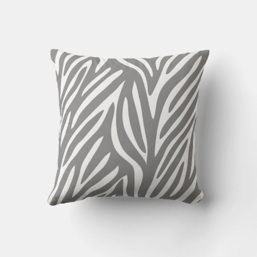 灰色および白い様式化されたシマウマパターン クッション (裏面)