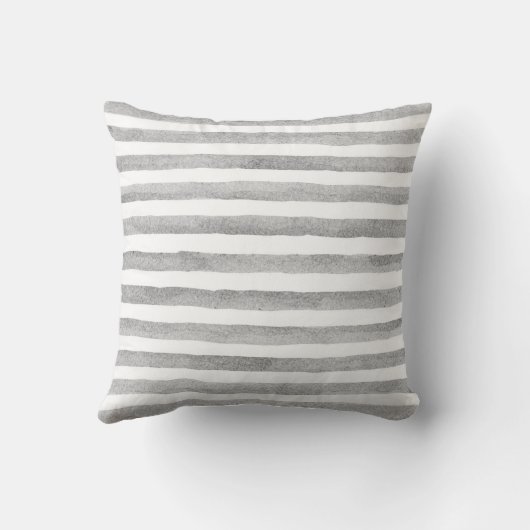 灰色および白い水彩画のストライプの航海のな枕 クッション (裏面)
