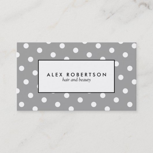 灰色および白い水玉模様パターン 名刺 (正面)