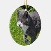 灰色および白い猫のオーナメント セラミックオーナメント (右)