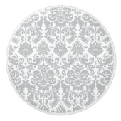 灰色および白くエレガントなダマスク織パターン セラミックノブ (正面)