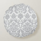 灰色および白くエレガントなダマスク織パターン ラウンドクッション (裏面)