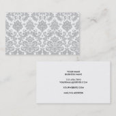 灰色および白くエレガントなダマスク織パターン 名刺 (正面/裏面)