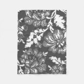灰色および白く素朴な農家の花柄パターン フリースブランケット (正面)