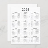灰色および白2025年カレンダー紙シート (正面/裏面)