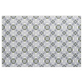 灰色および緑の花のダマスク織パターン ファブリック (ファットクウォーター)