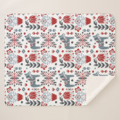 灰色および赤いの北欧の子馬および花柄パターン シェルパブランケット (正面(横))