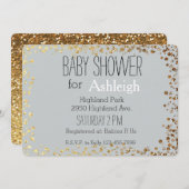 灰色および金ゴールドのグリッターの《写真》ぼけ味のベビーシャワー 招待状 (正面/裏面)