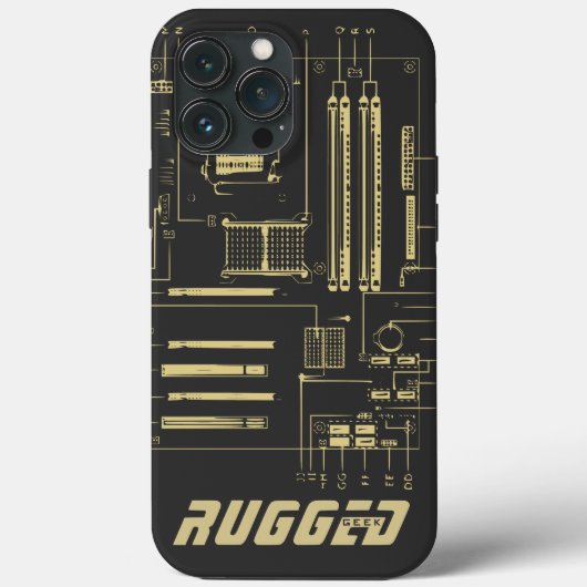 灰色および金ゴールドの堅牢なギークマザーボード技術 Case-Mate iPhoneケース (裏面)