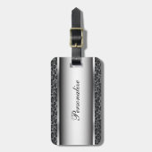 灰色および銀製のヒョウのアニマルプリント|は個人化なります ラゲッジタグ (正面縦)