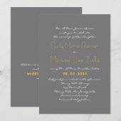 灰色および黄色のタイポグラフィの結婚式招待状 招待状 (正面/裏面)