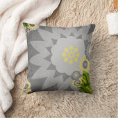 灰色および黄色のモダンな花 クッション (ブランケット)