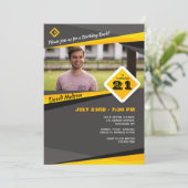 灰色および黄色の写真の招待状 招待状 (スタンド正面)