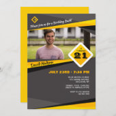 灰色および黄色の写真の招待状 招待状 (正面/裏面)